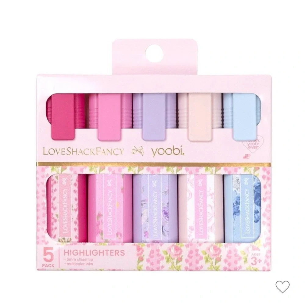 LoveShackFancy x Yoobi 5 Pack Highlighters Floral Pastel Chisel Tip Markers New